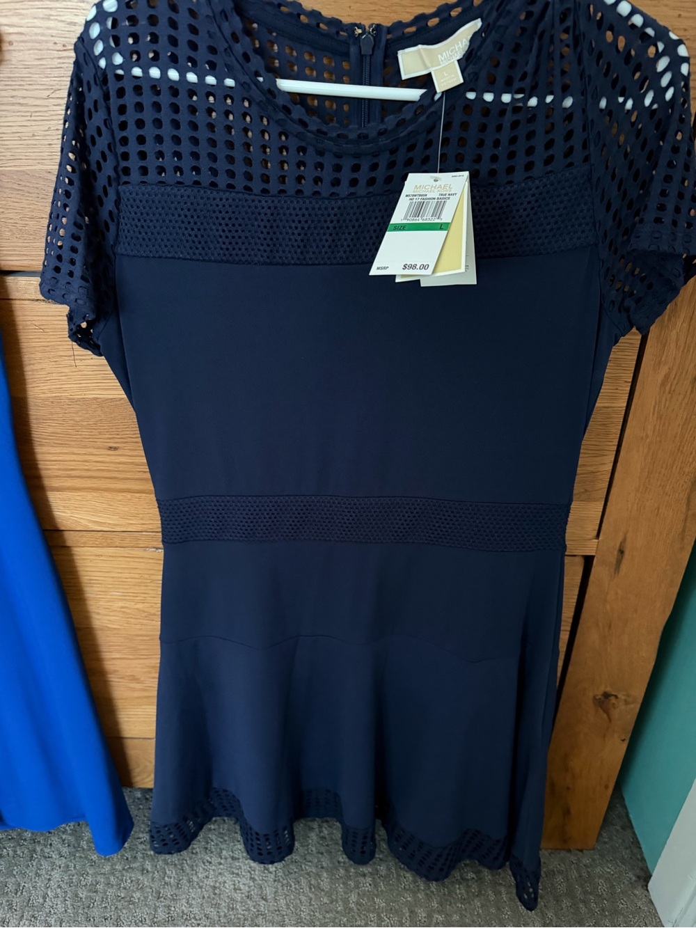 Michael Kors Navy Eyelet-Trim Midi Dress